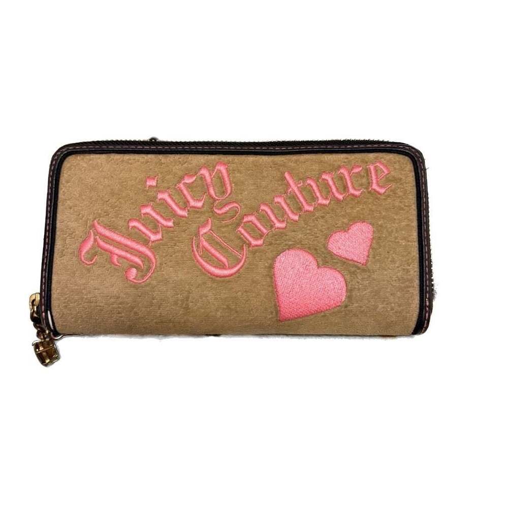 Juicy Couture Velour Zip Around Wallet Embroidered Brown Y2K Zip Clutch